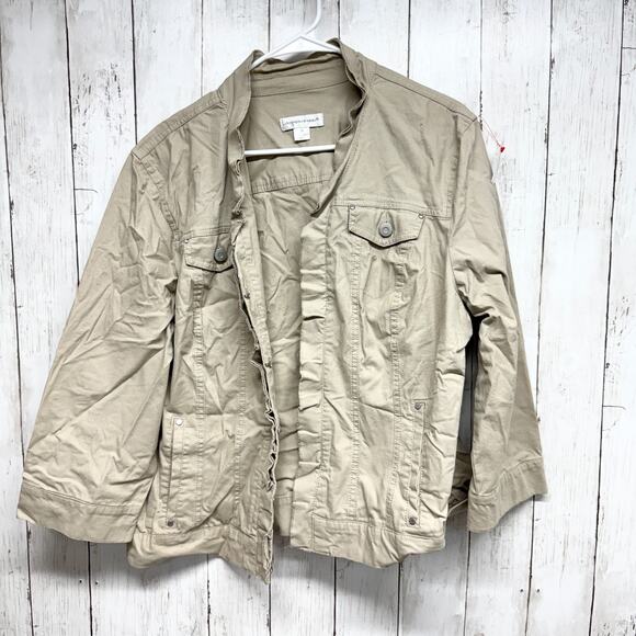 Christopher & Banks Jacket Women XL Tan Collared Utility Pockets Casual Rugged - Picture 1 of 7